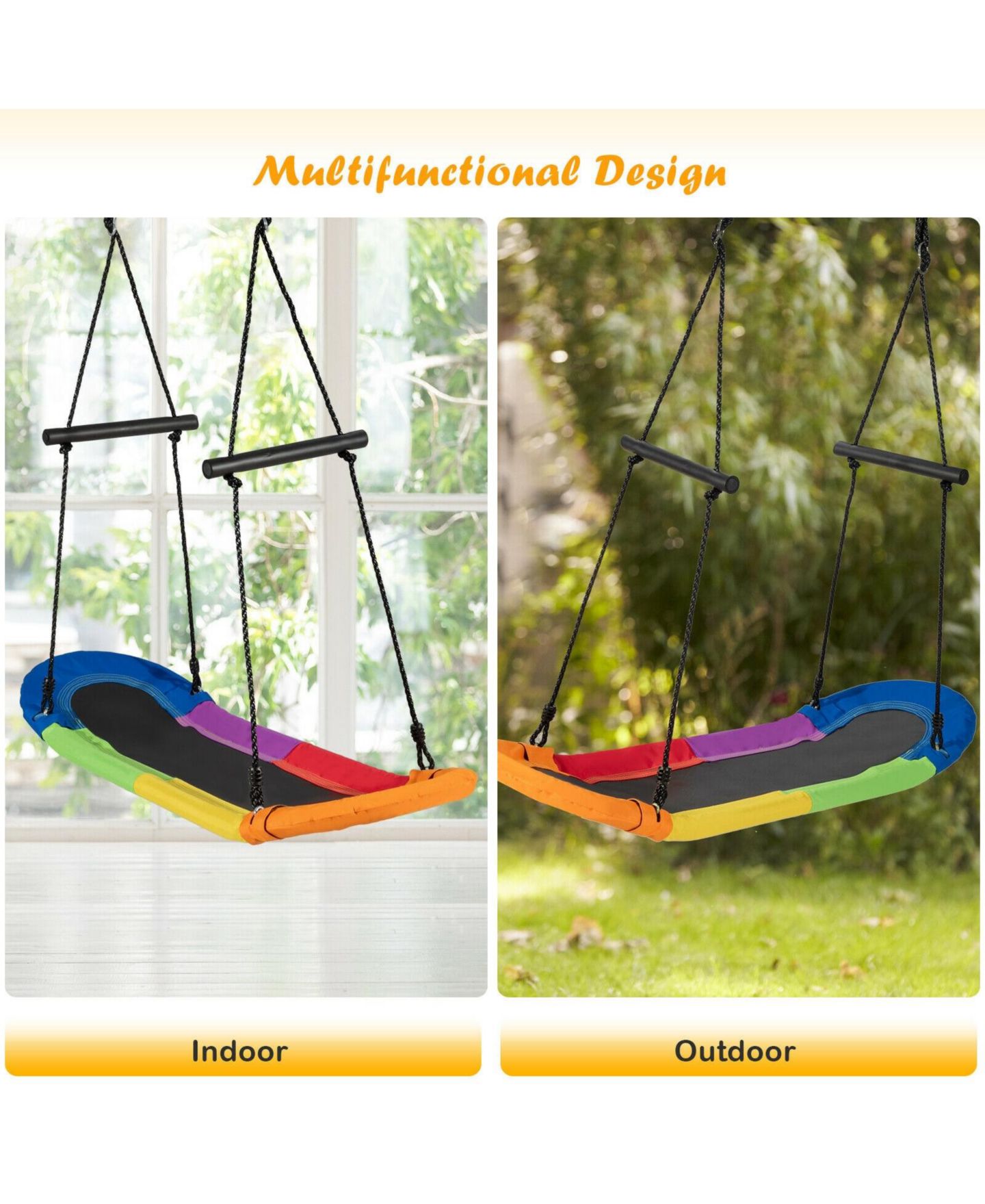 Детские игрушки Mecale Saucer Tree Swing Surf Kids Outdoor Adjustable Oval Platform Set with Handle, цвет: Чёрный — фото 5