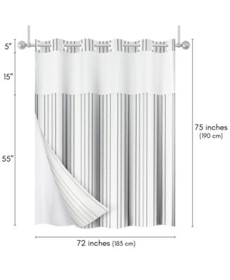 72x75 Hookless Shower Curtain - Abstract Grey Lines Shower Curtain with Sheer Panel, Snap-In Liner, and Grommets - 100% Polyester