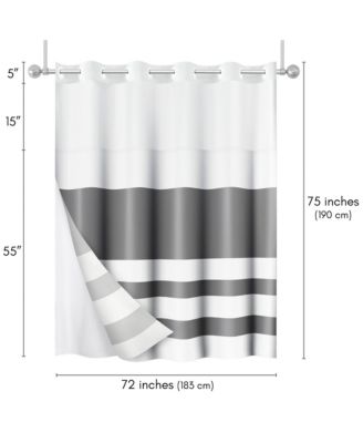 72x75 Hookless Shower Curtain - Abstract Grey White Shower Curtain with Sheer Panel, Snap-In Liner, and Grommets - 100% Polyester