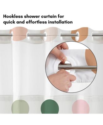Hookless Polka Dot Shower Curtain with Sheer Panel, Snap-In Liner & Grommets, 72" x 75"
