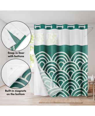 Hookless Shower Curtain with Sheer Panel, Snap-In Liner, and Grommets, 72x75
