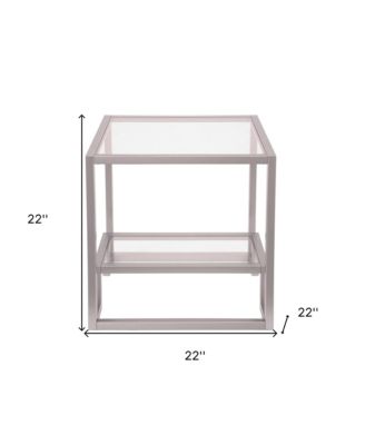 Modern Square End Table – 22" Glass Top with Durable Steel Frame and Shelf