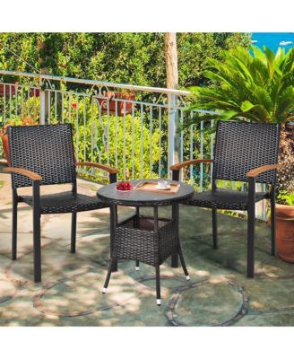 2PCS Stackable Patio Wicker Dining Chair Rattan Armchair Outdoor Yard