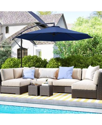 Outdoor Crank Umbrella Deck Sun Protection Shade Canopy w/ Stable Base