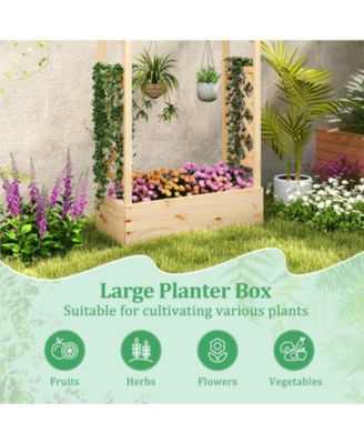 Wooden Raised Garden Bed Planter Box with Trellis and Hanging Roof