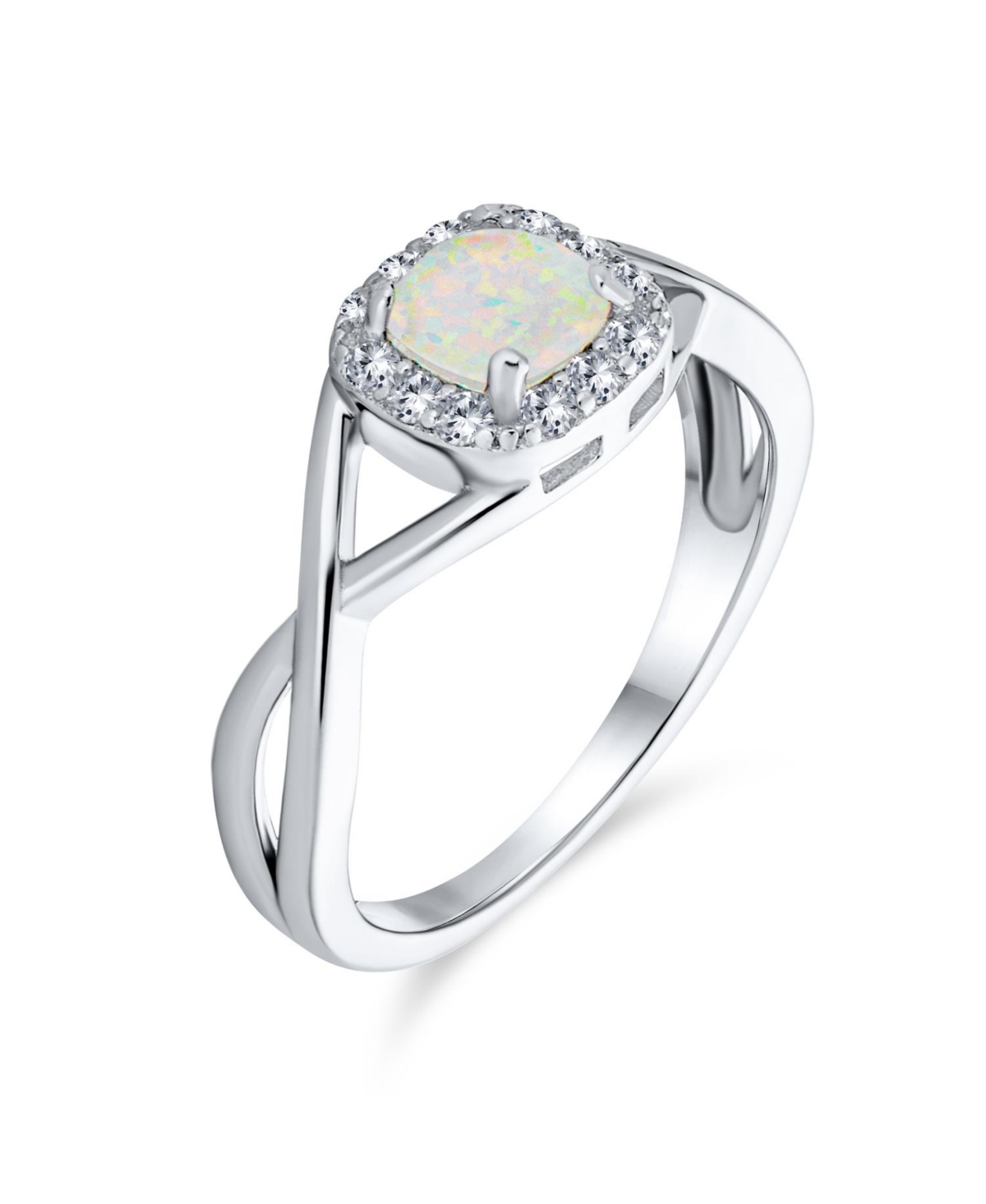 Bling Jewelry Delicate Dainty Pave Cz Halo Circle 1CTW Square Solitaire Created White Opal Promise Ring .925 Sterling Silver