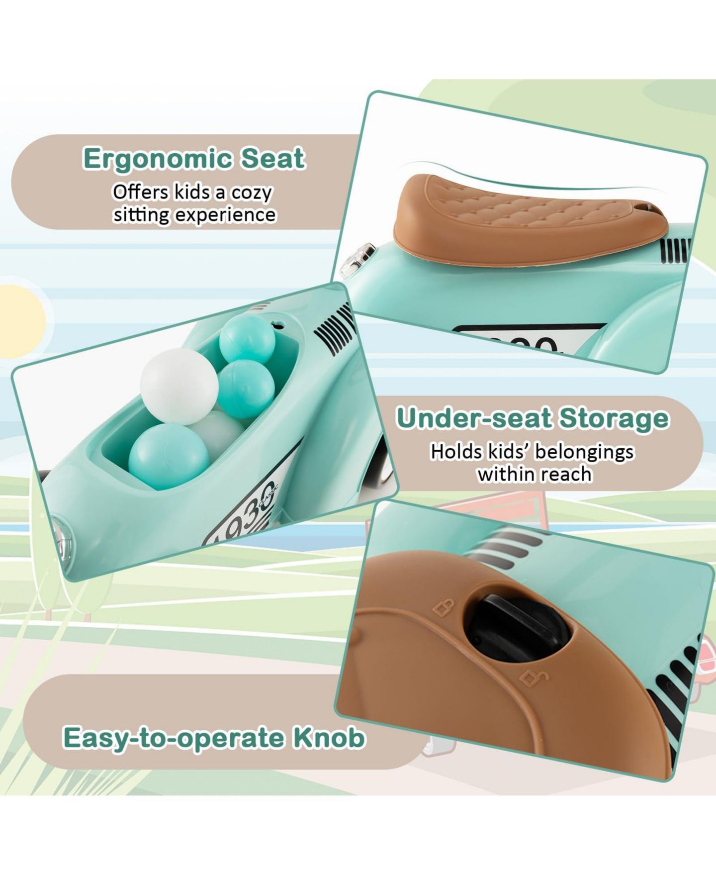Детская игрушка Mecale Kids Sit to Stand Vehicle with Working Steering Wheel and Under Seat Storage, цвет: Зелёный — фото 4