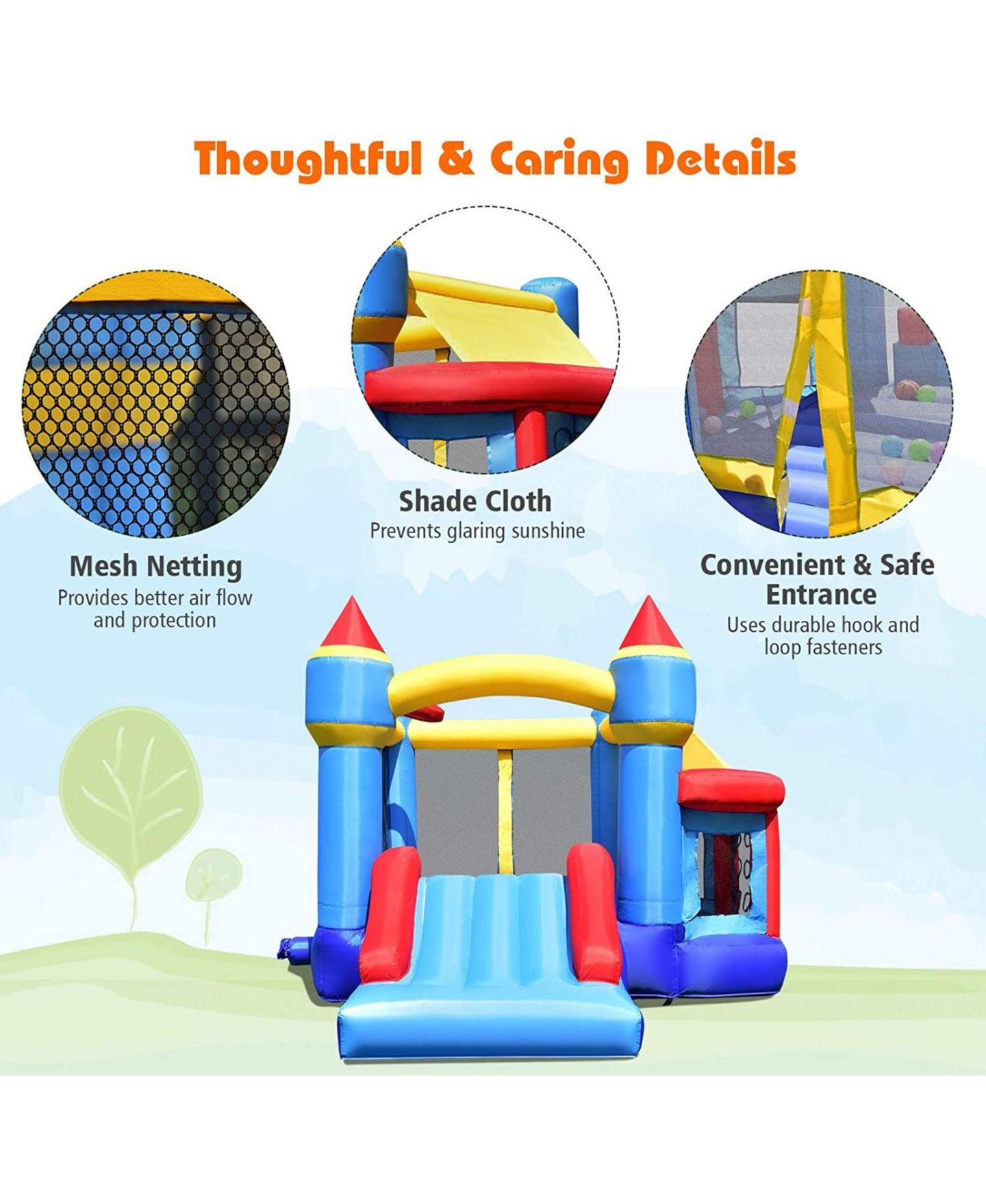 Детская игрушка Mecale Castle Slide Inflatable Bounce House with Ball Pit and Basketball Hoop, цвет: Синий — фото 6