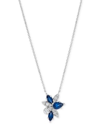 Macy's - Sapphire (1-1/6 ct. t.w.) & Diamond (1/3 ct. t.w.) Mixed Cut Cluster 17" Pendant Necklace in 14k White Gold