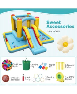 Inflatable Bounce House 7-in-1 Bouncy Castle with Slide and Tunnel with 480W Blower