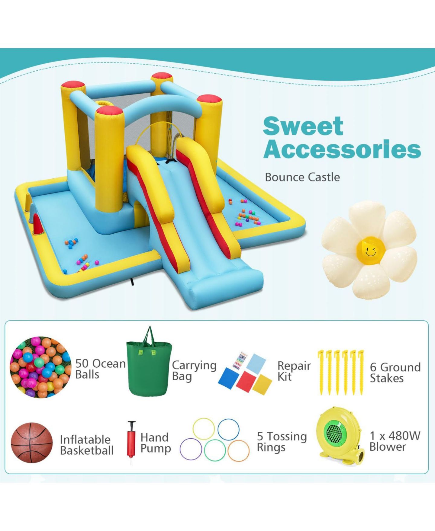 Детская игрушка Mecale 7-in-1 Bounce House with Slide, 155" L x 153" W x 76.5" H, Ages 3-7, цвет: Синий — фото 6