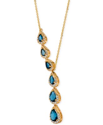 Blue Topaz (1-5/8 ct. t.w.) & Diamond (3/8 ct. t.w.) Pear-Shaped 17" Lariat Necklace in 14k Yellow Gold