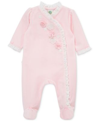 Little Me - Baby Girls Flowers Velour Footed Coverall