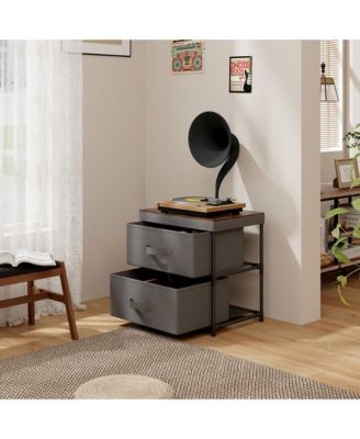 2PCS 2 Drawer Dresser Fabric Storage Organizer Nightstand Bedside Sofa Table