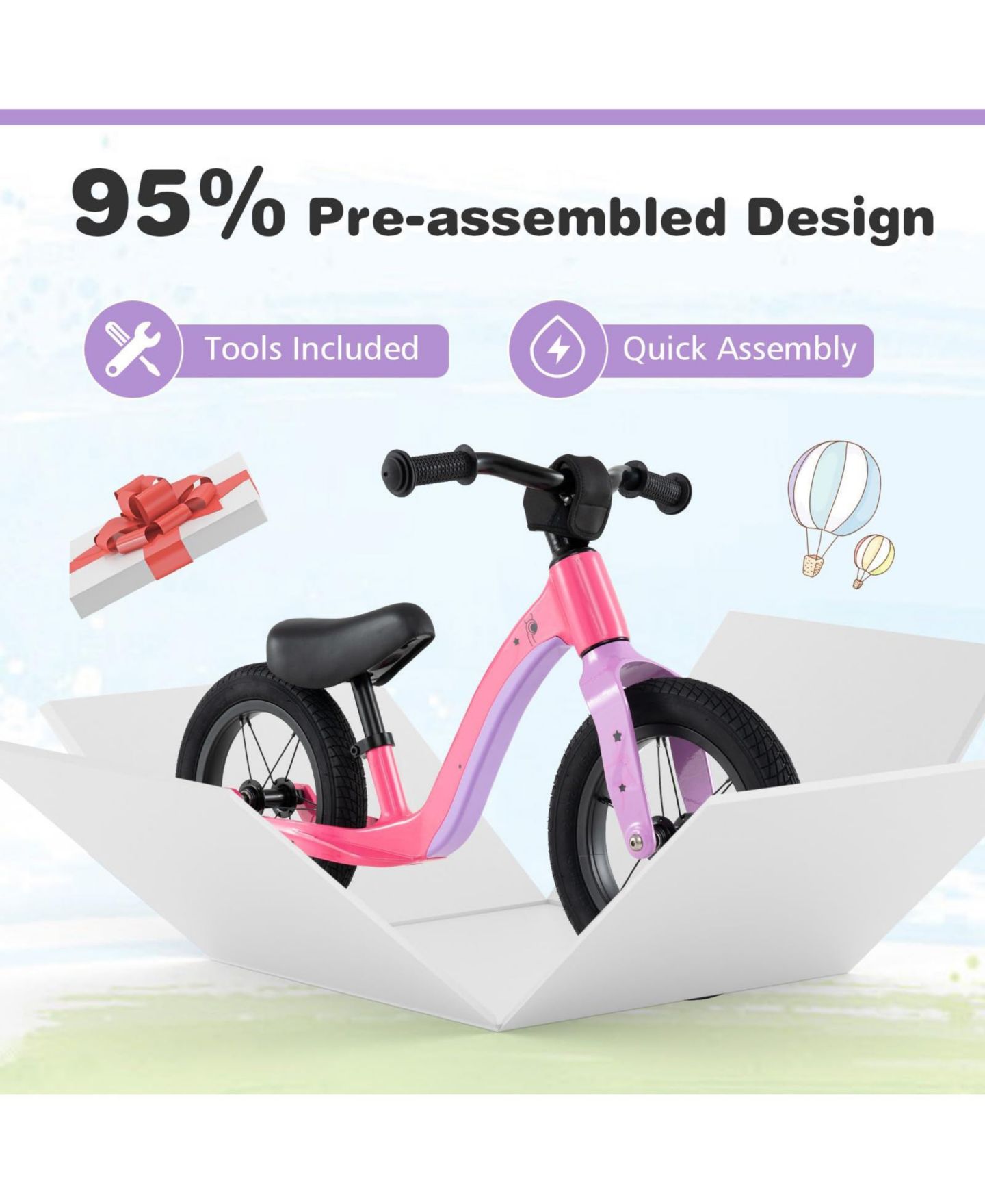 Детская игрушка Mecale 12-Inch Adjustable-Seat Rotatable-Handlebar Balance Bike, Ages 3+, цвет: Розовый — фото 8