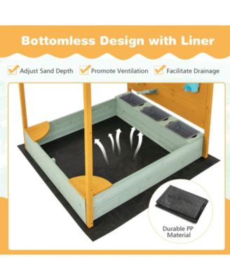 Kids Sandbox with Sand Wall w/ Removable Canopy for Kids 3-8 Years Old