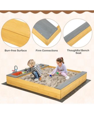 Wooden Sandbox Kids Sand Pit with Kitchen Playset Accessories for 3-8 Years Old