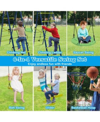 550 LBS 6-in-1 Patio Kids Swing Set with Climbing Net and Ladder