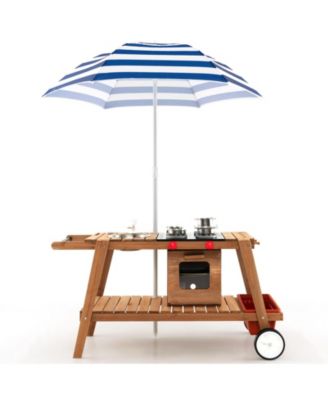 Wooden Play Cart with Sun Proof Umbrella for Toddlers Over 3 Years Old