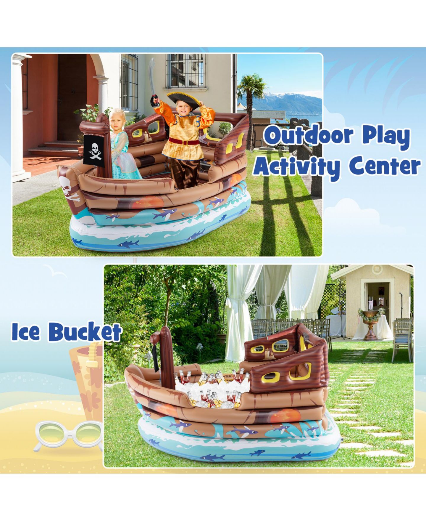 Детские игрушки Mecale Pirate Inflatable Built-in Motor 3-Piece Playhouse, Ages 3+, цвет: Коричневый — фото 6