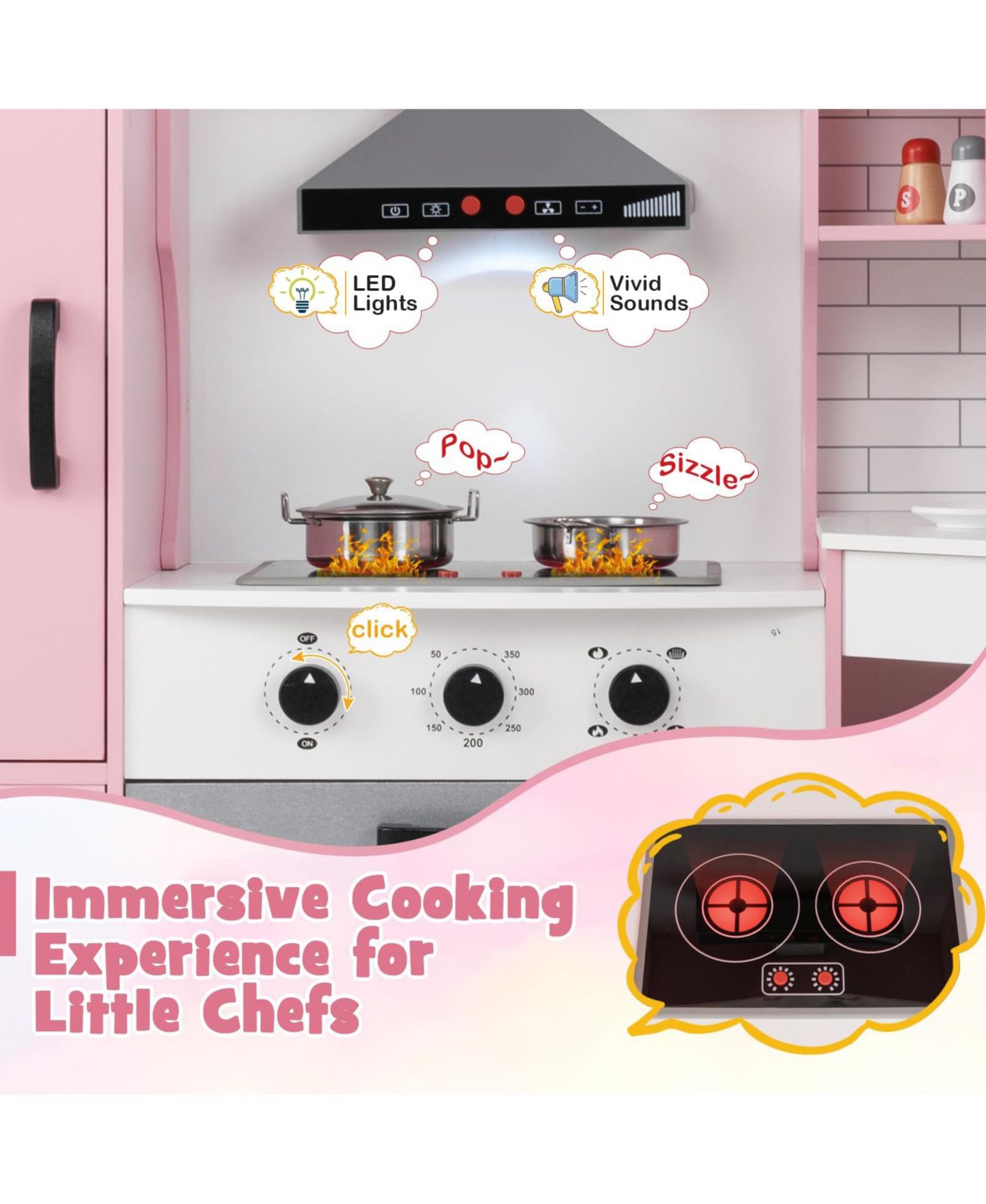 Детская игрушка Mecale Corner Wooden Play Kitchen, Ages 3+, цвет: Розовый — фото 4