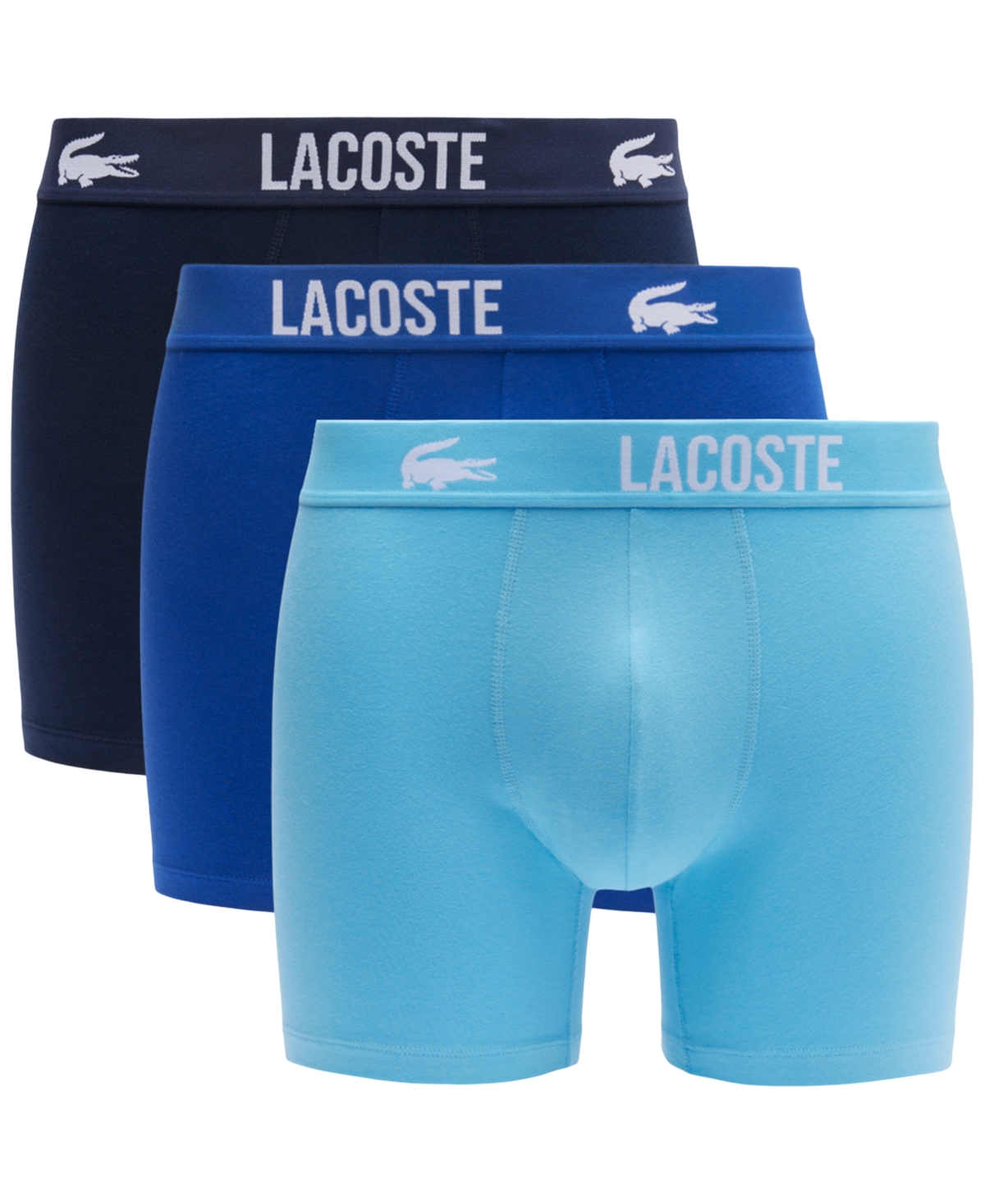 Men's 3-Pk. Regular-Fit Stretch Logo-Waistband 5" Boxer Briefs - Blue/navy Blue/black