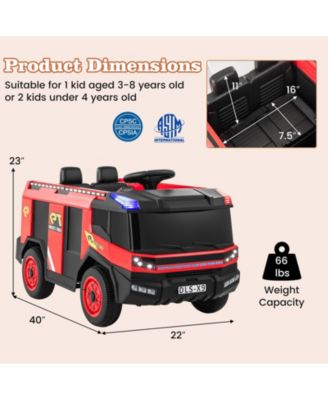 12V Kids Ride on Fire Truck 2-Seater with Remote Control and Water Gun