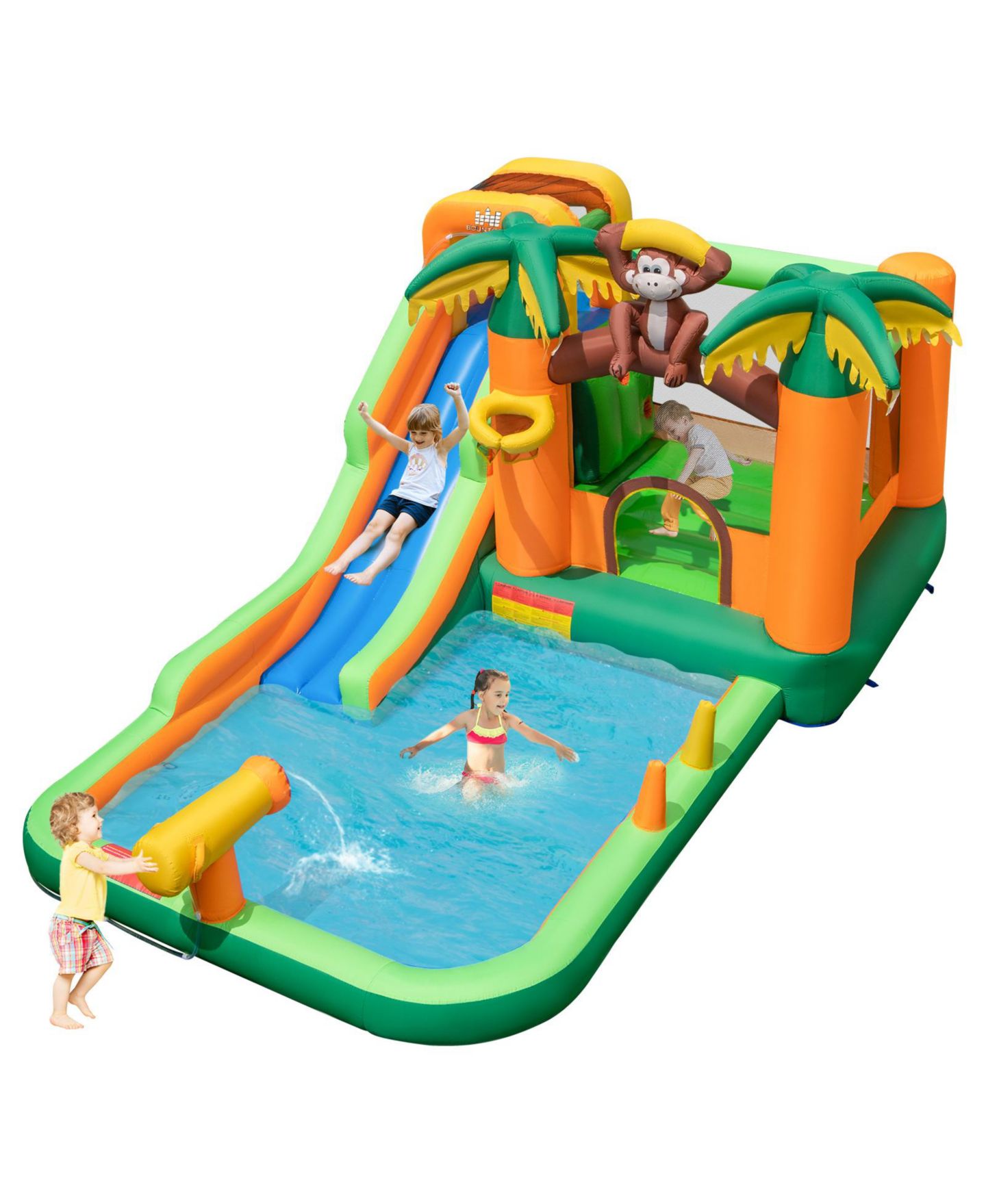 Детская игрушка Mecale Monkey-Themed Inflatable Bounce House with Slide without Blower, цвет: Синий — фото 1