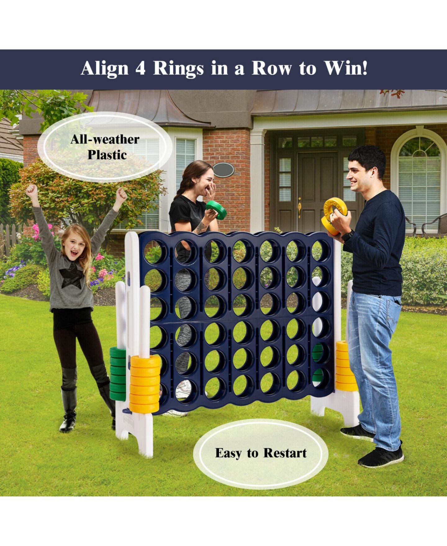 Детские игрушки Mecale 3.5 Feet Tall Jumbo 4-to-Score Giant Game Set with 42 Jumbo Rings, цвет: Чёрный — фото 7