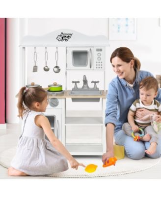 Wooden Pretend Play Kitchen Set for Kids with Accessories and Sink