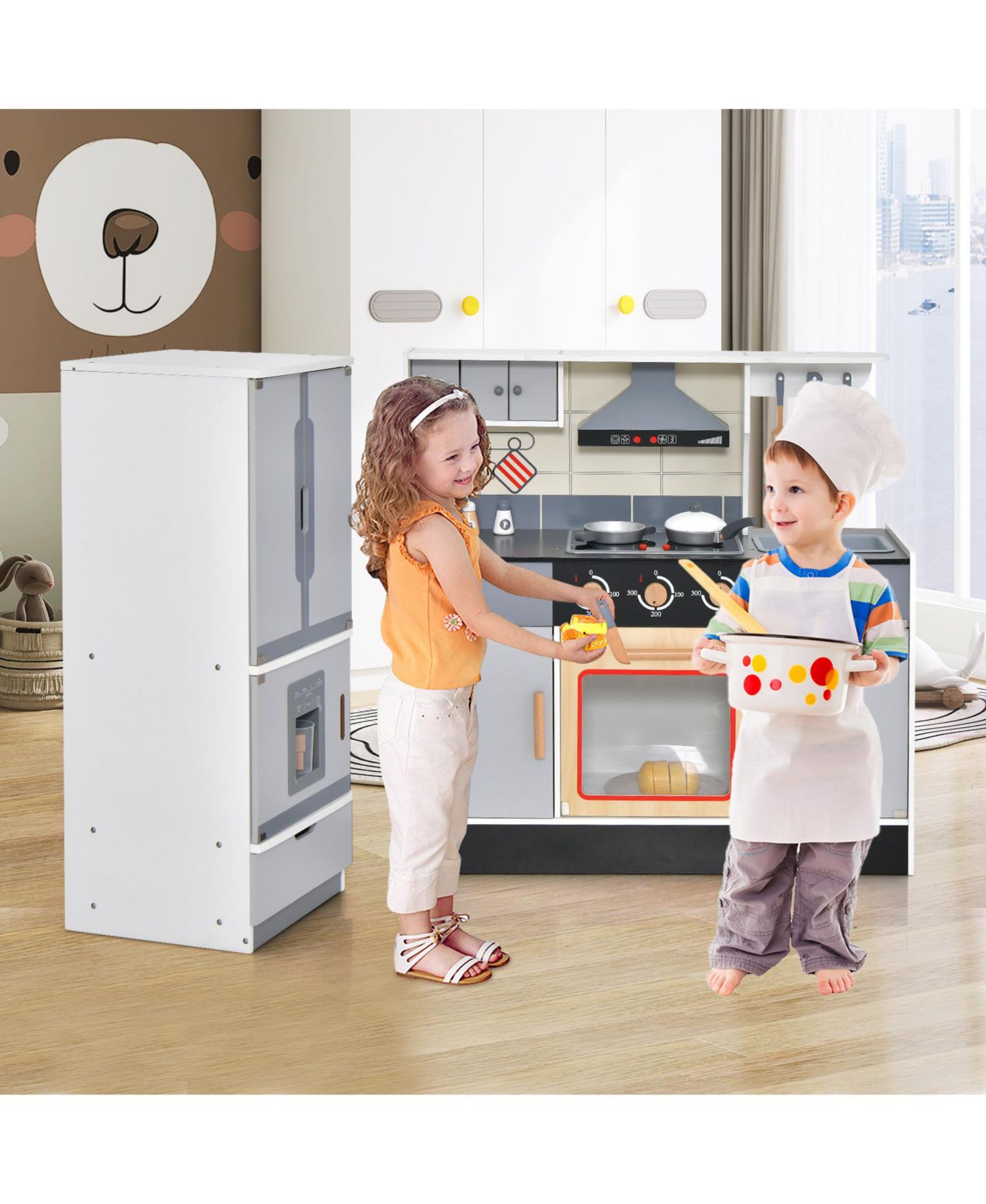 Детские игрушки Mecale Light and Sound Effects 12-Piece Play Kitchen Set, Ages 3+, цвет: Серый — фото 6