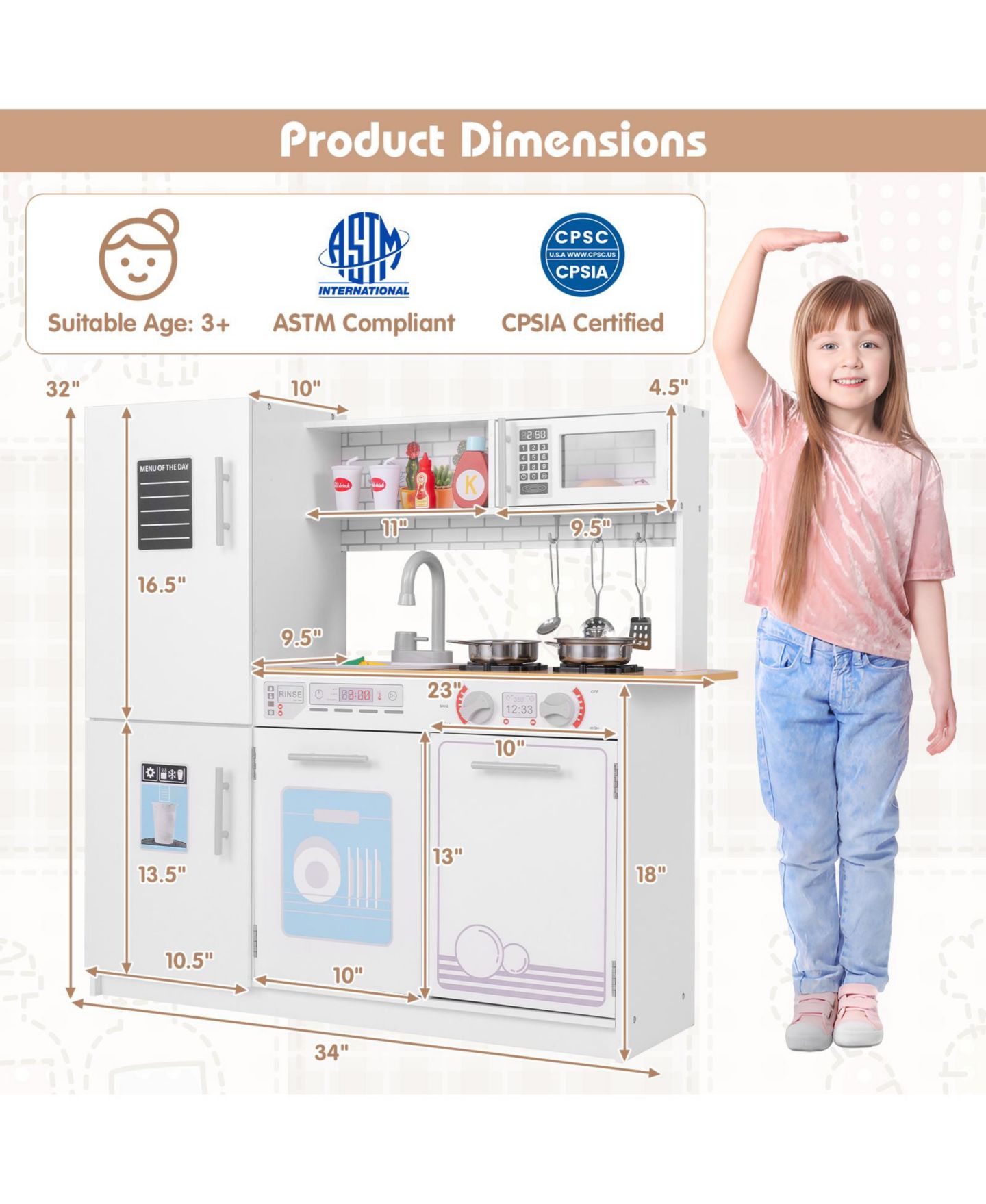 Детская игрушка Mecale Pretend Play Kitchen with Stove, Ages 3+, цвет: Белый — фото 3