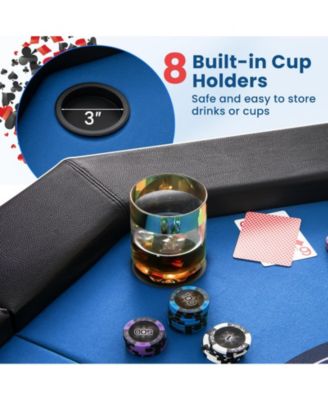 48 Inches Foldable Poker Table with Padded Rails and Cup Holders