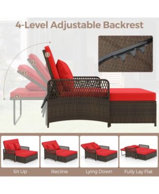 Patio Adjustable Wicker Daybed with 4-Level Backrest and Soft Cushions