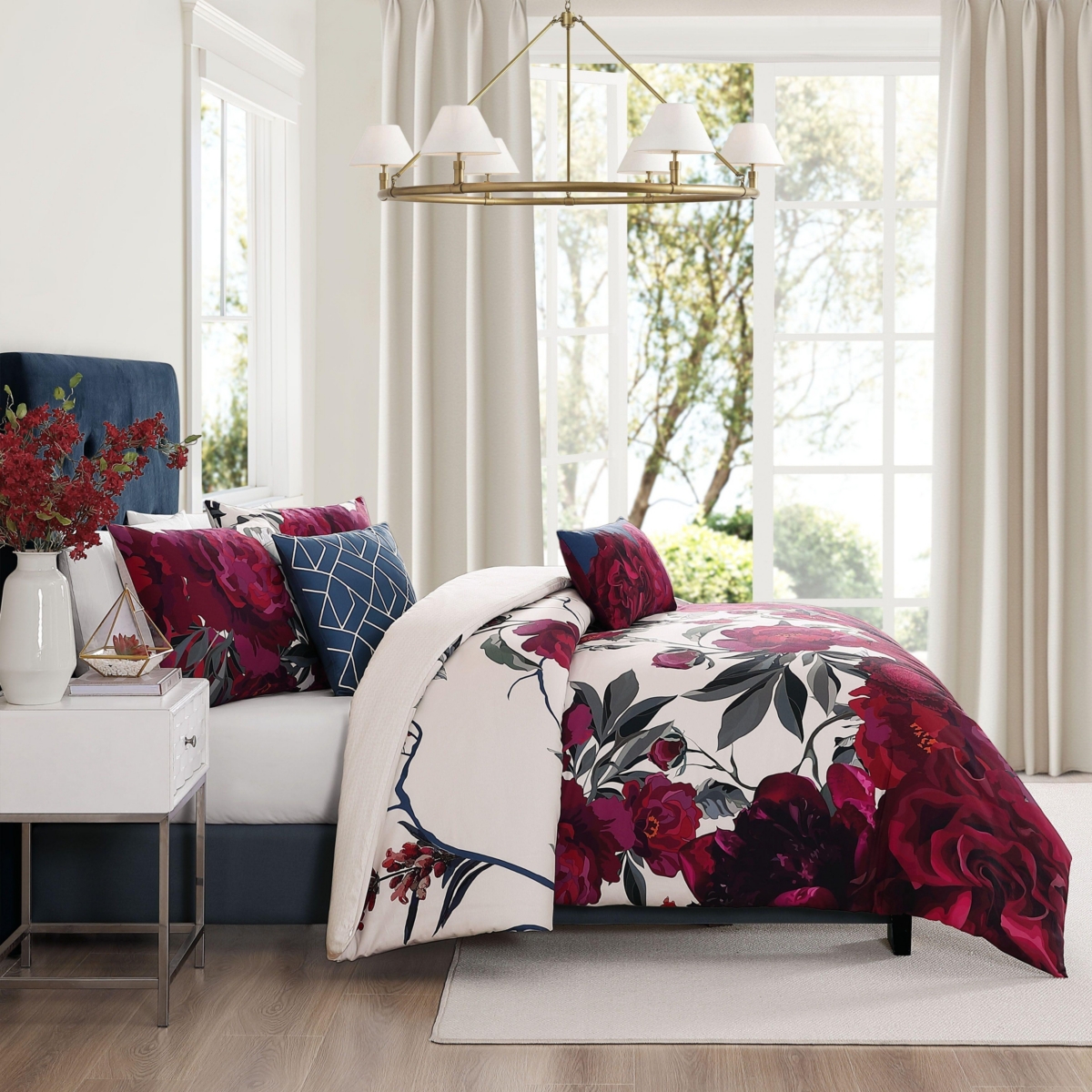 Bebejan Zinnia Bedding 100% Cotton Sateen 5 Piece King Size Reversible Comforter Set