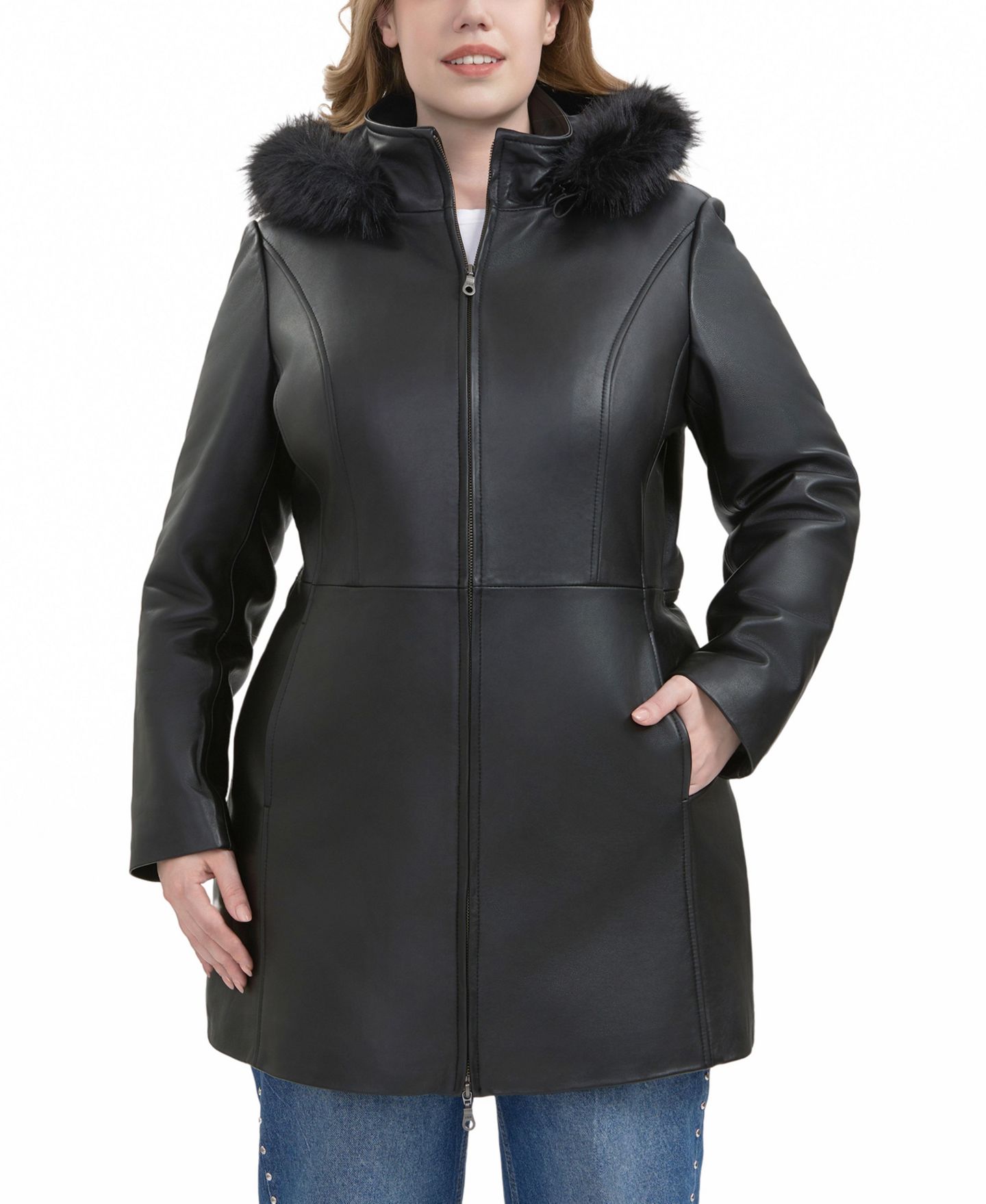 Женская куртка BGSD Plus Size Greta Leather Parka, цвет: Чёрный — фото 5