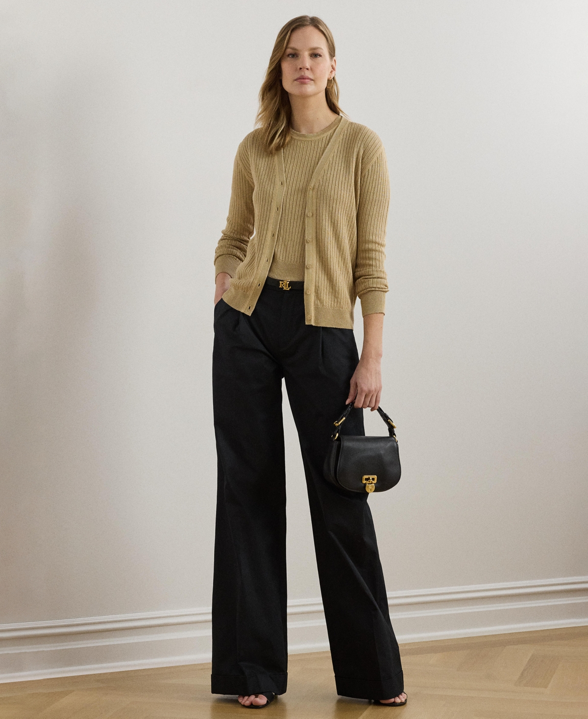 Ralph Lauren Women's Pleated Cotton Twill Wide-leg Pants In Black