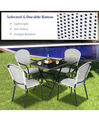 Set of 4 Patio Rattan Dining Chairs Stackable Armrest No Assembly