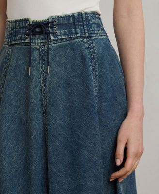 Women's Denim Drawcord Midi Skirt