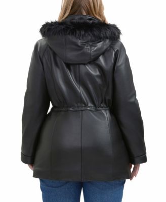 Plus Size Uzima Leather Hooded Parka Coat