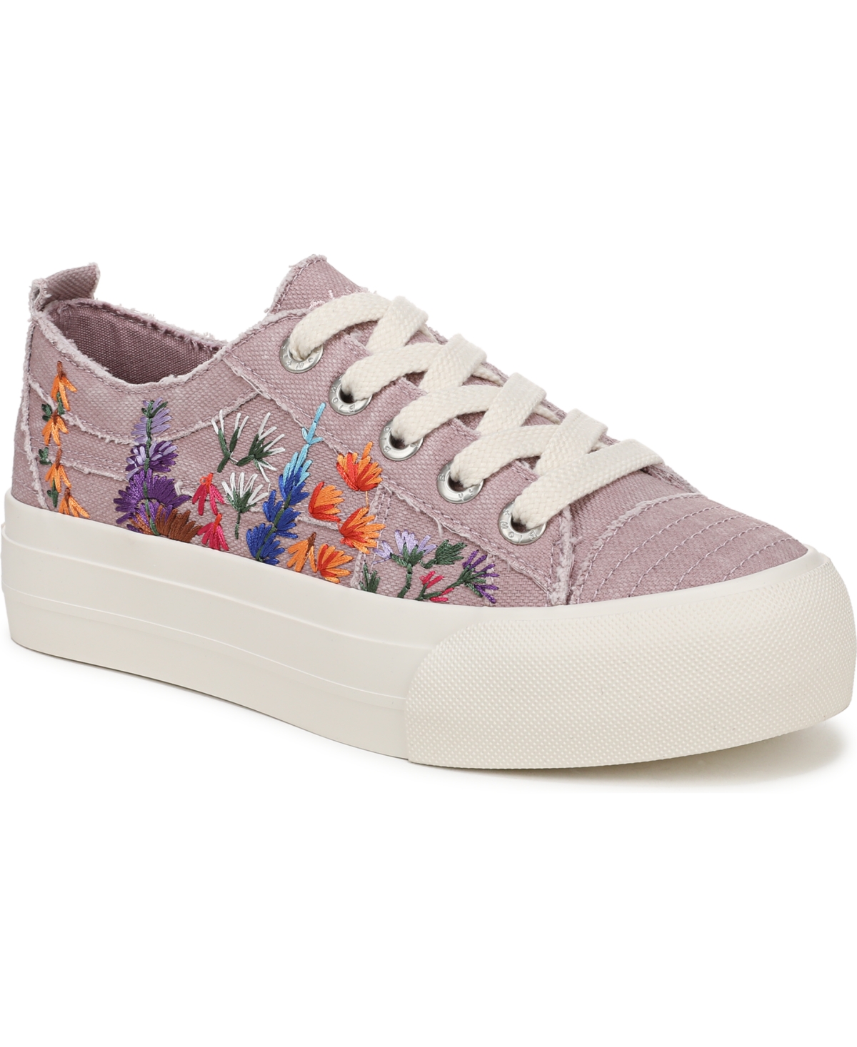 Women's Sadie-Sun Embroidered Lace Up Platform Sneakers - White Embroidered Canvas