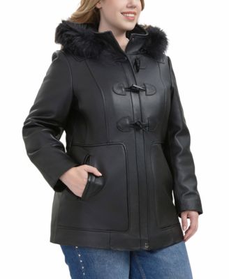 Plus Size Flora Leather Toggle Coat