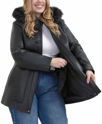 Plus Size Flora Leather Toggle Coat