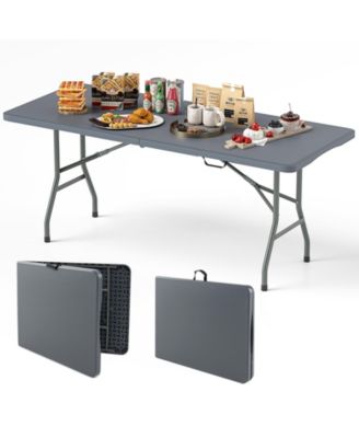 6 ft Portable Folding Table 350 LBS Fold-in-Half Table with HDPE Tabletop
