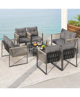 4 Pieces Outdoor PE Rattan Conversation Sofa Set with Cushions