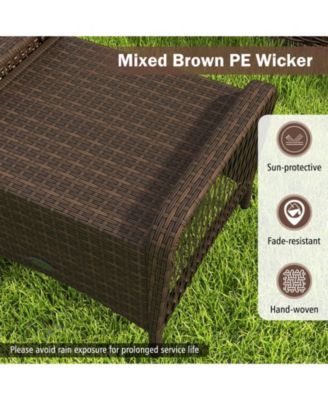 Set of 2 Outdoor Patio PE Wicker Ottomans with Removable Cushions