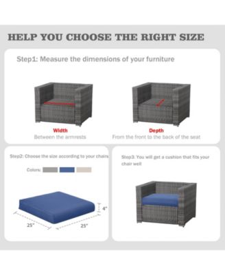 Outdoor Chair Cushions, Fade-Resistant Polyester with Removable Cover and Ties, Set of 2, 25"x25"x2.5"