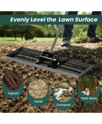 30 x 10 Inch Lawn Leveling Rake with Ergonomic Handle-Black