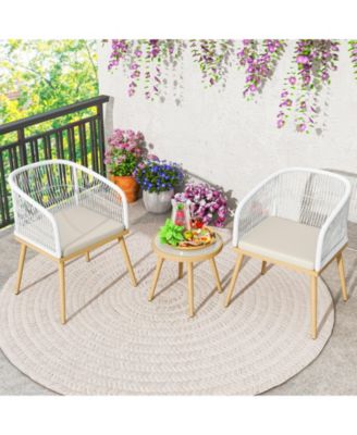 3 Pieces Outdoor Bistro PE Wicker Conversation Furniture Set-White