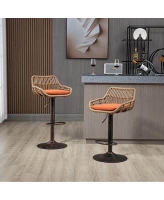 3-Piece Bar Stool Set, Metal Frame with Woven Back and Cushioned Seat, 28-Inch Adjustable Swivel Design, Counter Height Stools